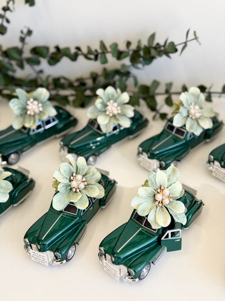 Vintage Elegance Car Wedding Favors, Emerald Green Personalized Guest Keepsakes, Luxury Custom Party Gifts
