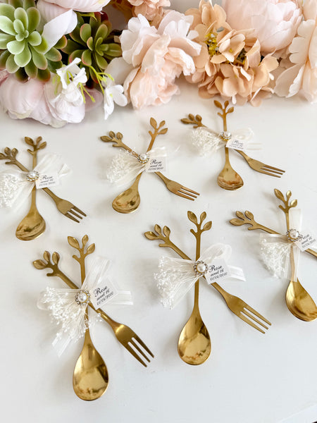 5 pcs Personalized Gold Spoon and Fork Favors, Wedding Guest Gift, Bridal Shower Engagement Party Favor, Bachelorette Keepsake