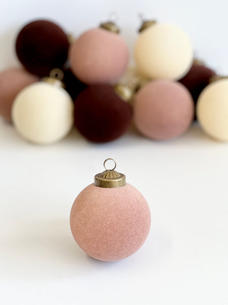 12 pcs Earth Tone Velvet Christmas Ornaments Brown, Creamy and Beige Cozy Holiday Tree Decor, Boho Farmhouse