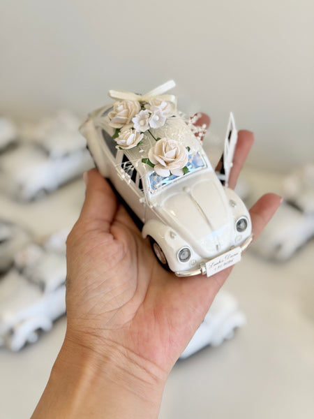 Personalized White Beetle Favors | Vintage Wedding Car Gifts | Bridal Shower Guest Keepsakes | Elegant Party Decor