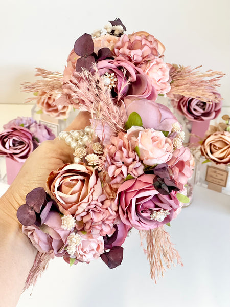 Dusty Rose Wedding Corsages, Prom Corsage and Boutonniere Set, Wrist Corsage, Mauve Wrist Corsage, Bridesmaids Corsage, Bridal Bracelets