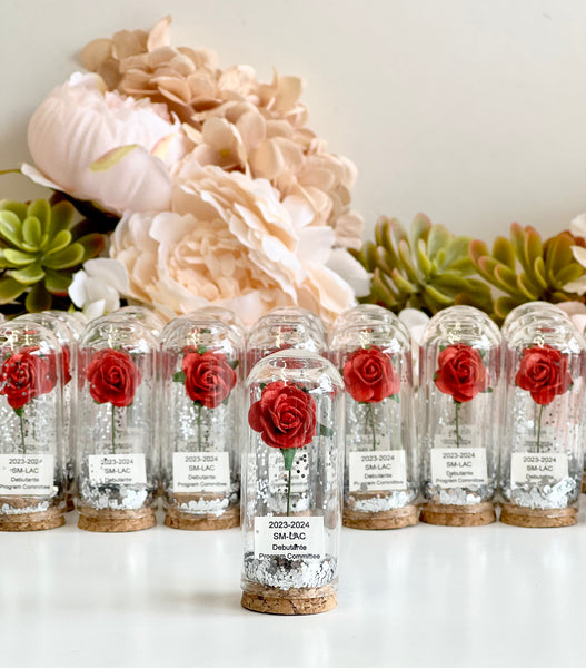 10 pcs Red Wedding Favors – Rose Dome Favors for Guests, Personalized Beauty and the Beast Custom Party Gifts, Bulk Rustic Favors
