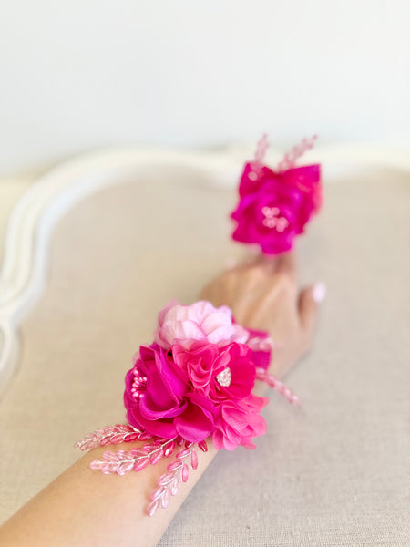 Hot Pink Elegance Corsage and Boutonniere Set, Wedding Prom, Prom Party Corsage Set