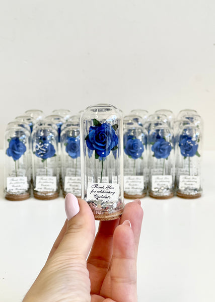 10 pcs Royal Blue Wedding Favors – Rose Dome Favors for Guests, Personalized Beauty and the Beast Custom Party Gifts, Bulk Rustic Favors