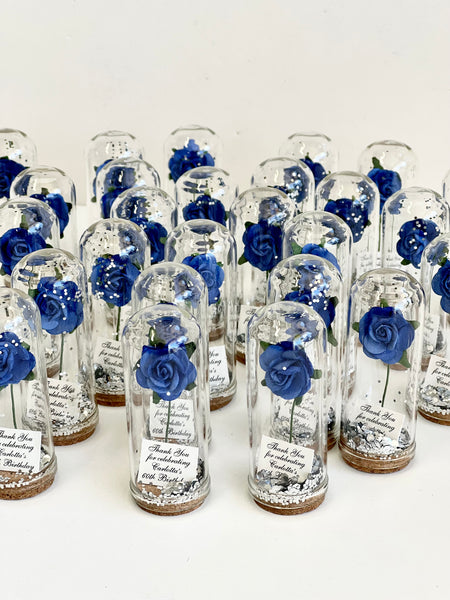10 pcs Royal Blue Wedding Favors – Rose Dome Favors for Guests, Personalized Beauty and the Beast Custom Party Gifts, Bulk Rustic Favors