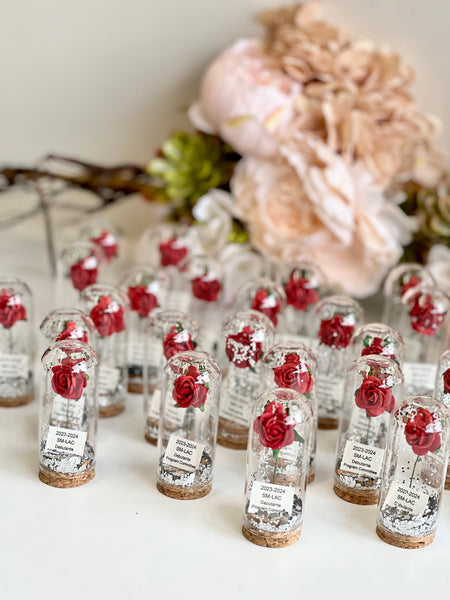 10 pcs Red Wedding Favors – Rose Dome Favors for Guests, Personalized Beauty and the Beast Custom Party Gifts, Bulk Rustic Favors