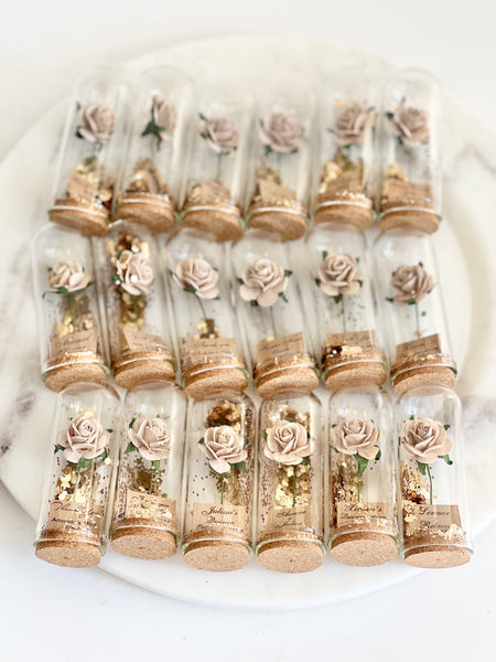 Tan Wedding Favors – Rose Dome Favors for Guests, Personalized Beauty and the Beast Custom Party Gifts, Bulk Rustic Favors