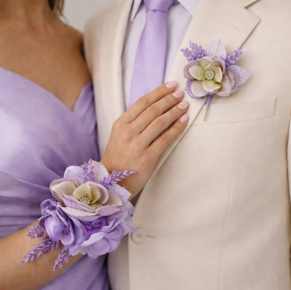 Luxury Lilac Wedding Corsage and Boutonniere Set, Prom Party Corsage Set