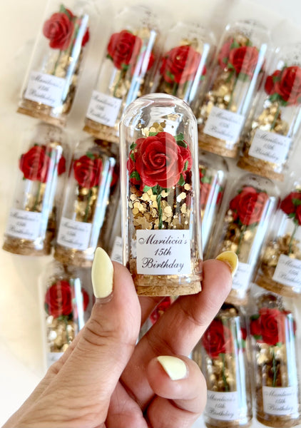 10 pcs Wedding Favors – Custom Glass Dome Cloche Favors, Beauty and the Beast Party Favors for Guests