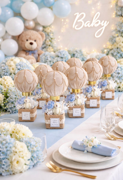 Hot Air Balloon Baby Shower Favor, Teddy Bear Baby Shower Gift, Neutral Baby Shower Decor, Newborn Keepsake Favors for Guests