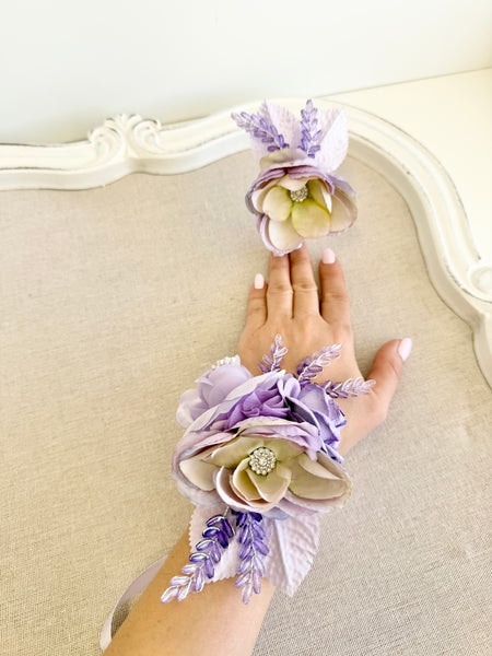 Luxury Lilac Wedding Corsage and Boutonniere Set, Prom Party Corsage Set