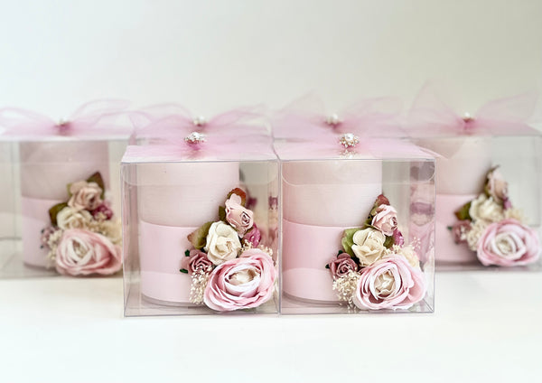 3 pcs Pink Custom Candles – Wedding Favors for Guests, Custom Party Favors with Box, Personalized Candle Gifts