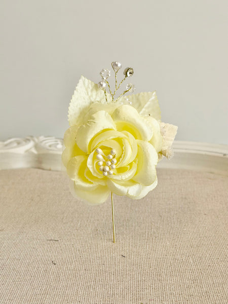 Light Yellow Corsage and Boutonniere Set, Ivory Prom Party Corsage Set