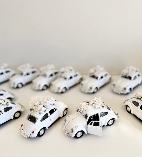 Personalized White Beetle Favors | Vintage Wedding Car Gifts | Bridal Shower Guest Keepsakes | Elegant Party Decor