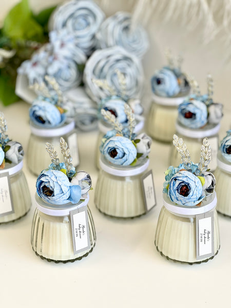Blue Custom Candle Wedding Favors for Guests, Personalized Party Candle Favors, Bulk Candle Favors, Decorative Candles for Home, Customizable Wedding Favors