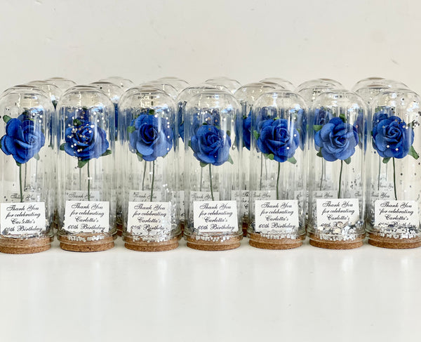 10 pcs Royal Blue Wedding Favors – Rose Dome Favors for Guests, Personalized Beauty and the Beast Custom Party Gifts, Bulk Rustic Favors