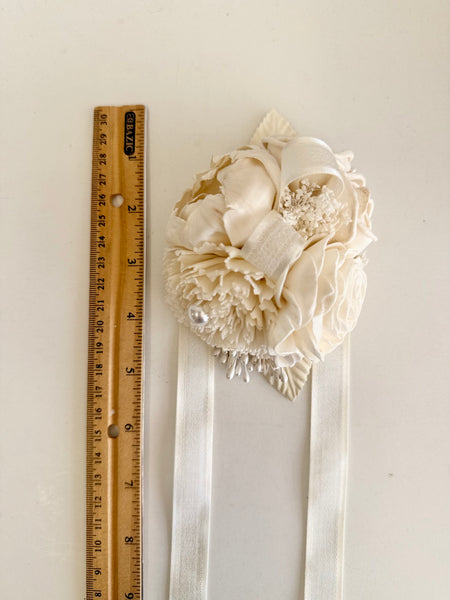 Elegance Ivory Sola Wood Flower Corsage and Boutonniere Set, Prom Party Corsage Set