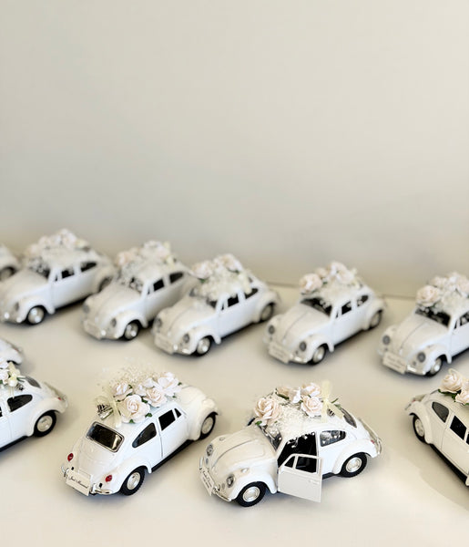 Personalized White Beetle Favors | Vintage Wedding Car Gifts | Bridal Shower Guest Keepsakes | Elegant Party Decor