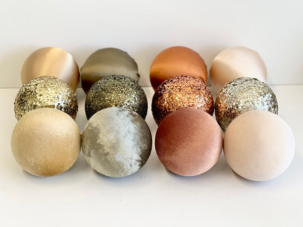 12 pcs Luxury Brown Shades Christmas Ornaments, Mix of Velvet Satin Glitter Textured Balls, Elegant Holiday Tree Decorations, Christmas Gift