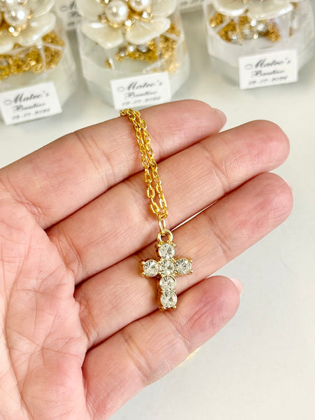 Baptism Favors Cross with Necklace Gifts, Christening Rosary Favors for Guests, Custom First Communion Favors, Personalized Baptism Gifts