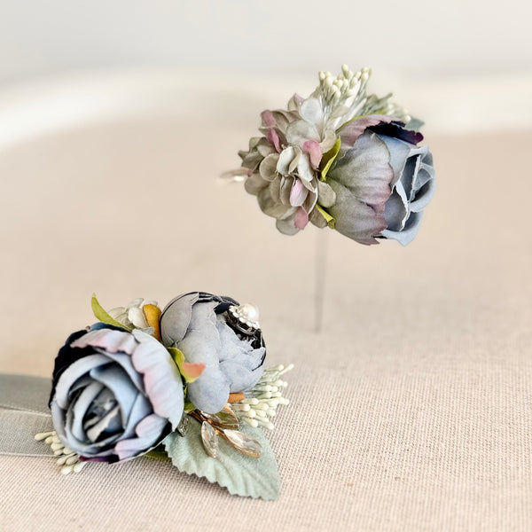 Dusty Blue Wedding Corsages and Boutonnières Set, Wrist Corsage, Prom Corsage, Bridesmaids Corsage, Bridal Bracelets, Mom Corsage