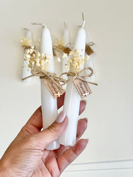 6 pcs Baptism Candles – Custom Christening Favors, First Communion Souvenirs, Personalized Gifts for Guests