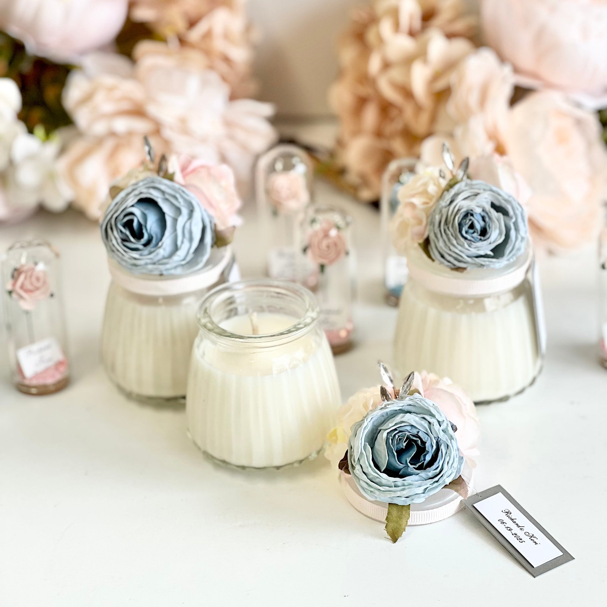Blue Custom Candle Wedding Favors for Guests, Personalized Party Candle Favors, Bulk Candle Favors, Decorative Candles for Home, Customizable Wedding Favors