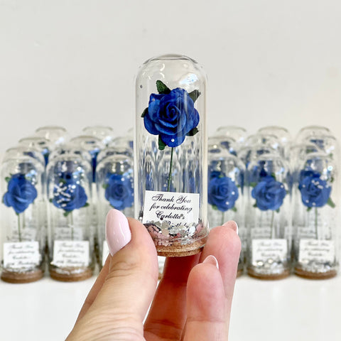 10 pcs Royal Blue Wedding Favors – Rose Dome Favors for Guests, Personalized Beauty and the Beast Custom Party Gifts, Bulk Rustic Favors
