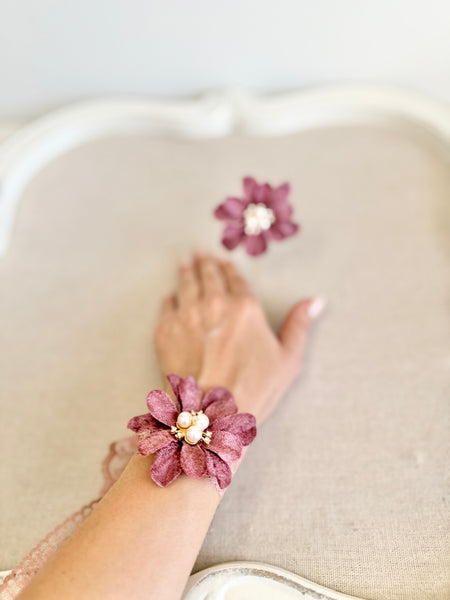 Mauve Prom Corsage and Boutonniere Set, Wedding Wrist Corsage, Dusty Rose Corsage, Pink Bridesmaids Corsage, Bridal Bracelets