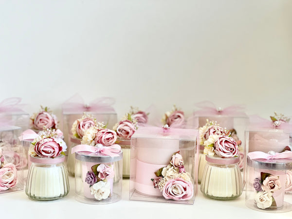 3 pcs Pink Custom Candles – Wedding Favors for Guests, Custom Party Favors with Box, Personalized Candle Gifts