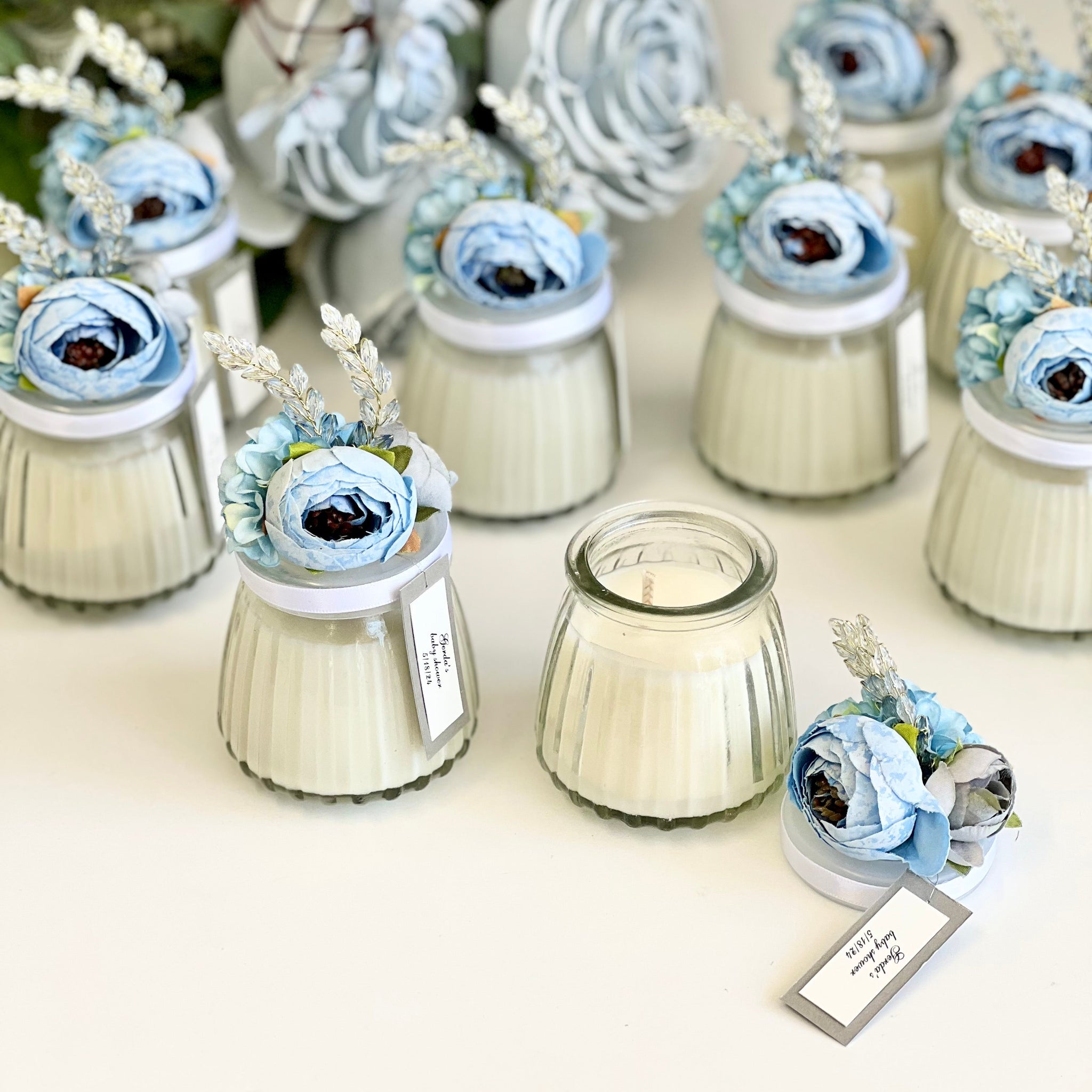 Blue Custom Candle Wedding Favors for Guests, Personalized Party Candle Favors, Bulk Candle Favors, Decorative Candles for Home, Customizable Wedding Favors
