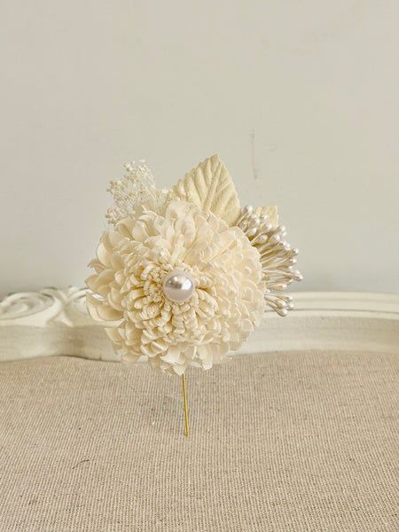 Elegance Ivory Sola Wood Flower Corsage and Boutonniere Set, Prom Party Corsage Set
