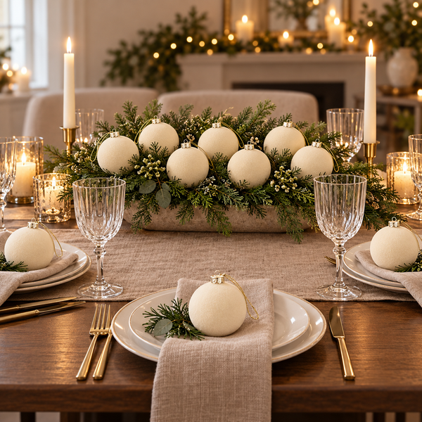12 pcs Earth Tone Velvet Christmas Ornaments Ivory Cozy Holiday Tree Decor, Boho Farmhouse
