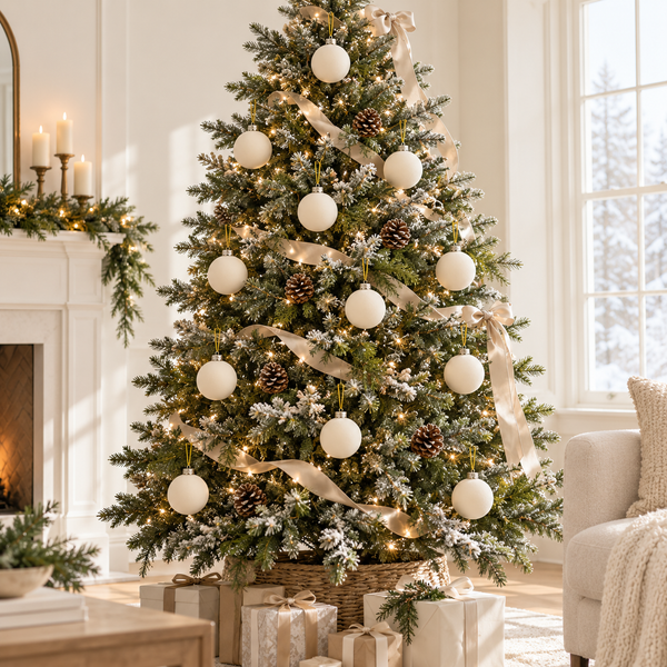 12 pcs Earth Tone Velvet Christmas Ornaments Ivory Cozy Holiday Tree Decor, Boho Farmhouse