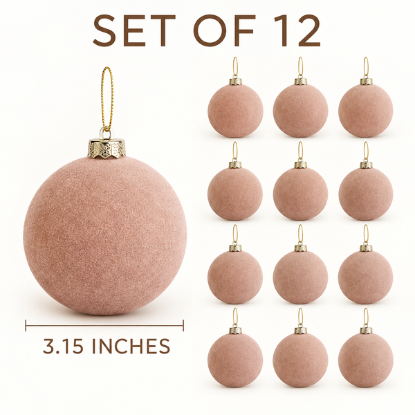 12 pcs Earth Tone Velvet Christmas Ornaments Beige Cozy Holiday Tree Decor, Boho Farmhouse