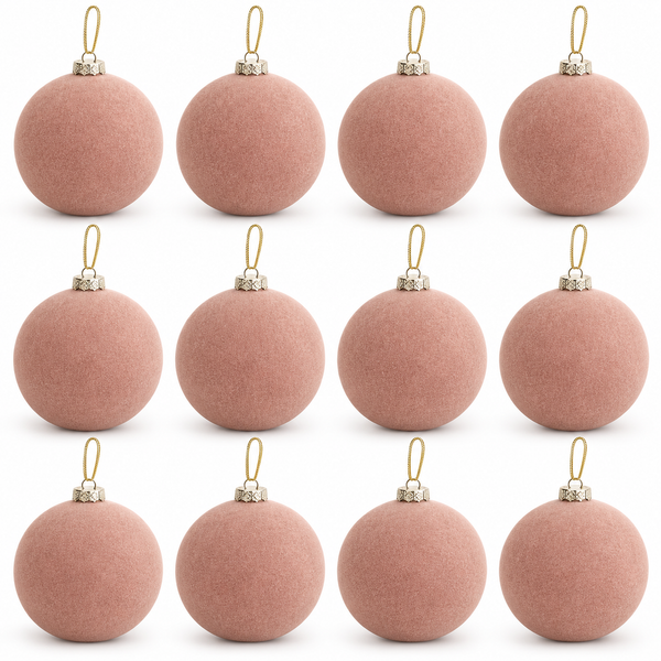 12 pcs Earth Tone Velvet Christmas Ornaments Beige Cozy Holiday Tree Decor, Boho Farmhouse