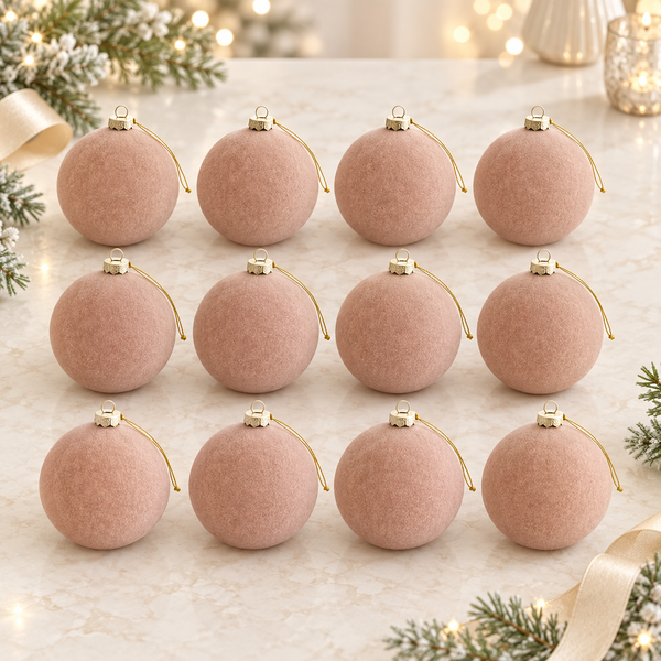 12 pcs Earth Tone Velvet Christmas Ornaments Beige Cozy Holiday Tree Decor, Boho Farmhouse