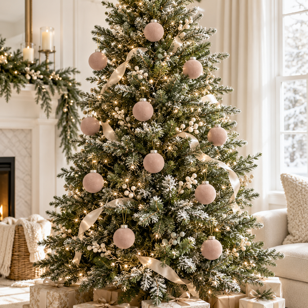12 pcs Earth Tone Velvet Christmas Ornaments Beige Cozy Holiday Tree Decor, Boho Farmhouse