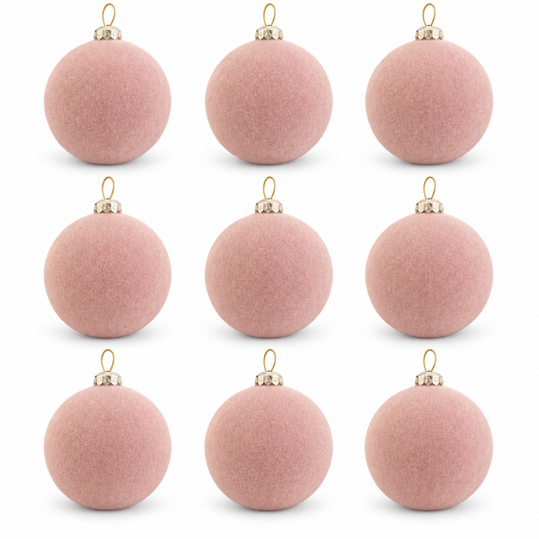 Flocked Christmas Ornaments: Beige Nude- 9 pcs 3,15" Boho Holiday Decor