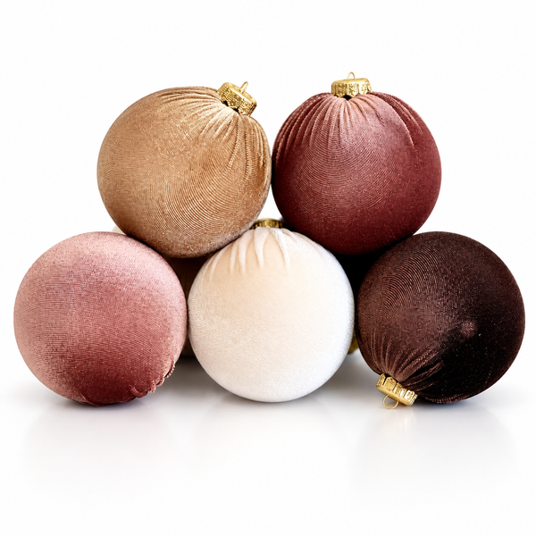 12 Brown Shades Velvet Christmas Ornaments – Handmade Holiday Ball Set