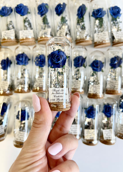 10 pcs Royal Blue Wedding Favors – Rose Dome Favors for Guests, Personalized Beauty and the Beast Custom Party Gifts, Bulk Rustic Favors