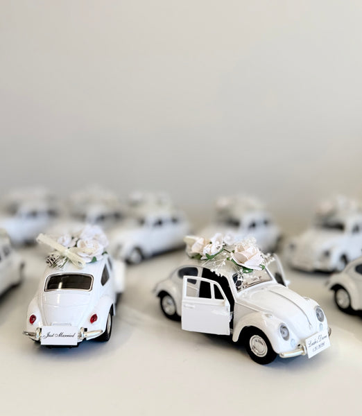 Personalized White Beetle Favors | Vintage Wedding Car Gifts | Bridal Shower Guest Keepsakes | Elegant Party Decor