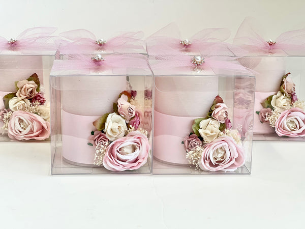 3 pcs Pink Custom Candles – Wedding Favors for Guests, Custom Party Favors with Box, Personalized Candle Gifts