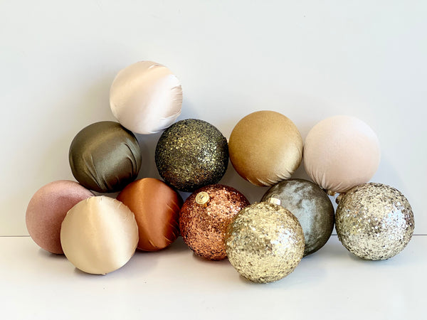 12 pcs Luxury Brown Shades Christmas Ornaments, Mix of Velvet Satin Glitter Textured Balls, Elegant Holiday Tree Decorations, Christmas Gift