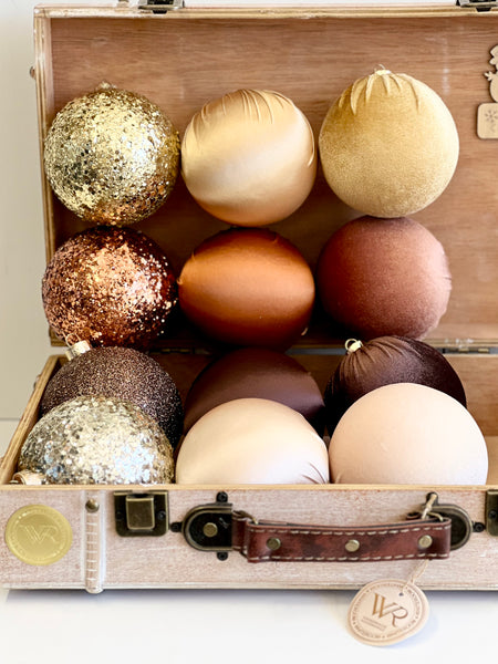 12 pcs Luxury Brown Shades Christmas Ornaments, Mix of Velvet Satin Glitter Textured Balls, Elegant Holiday Tree Decorations, Christmas Gift