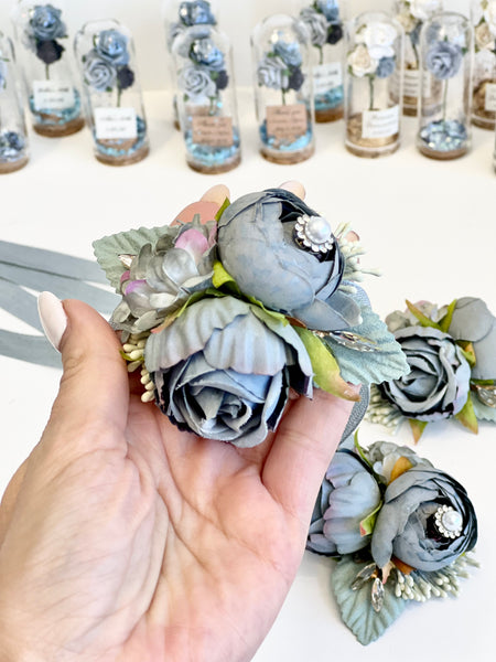 Dusty Blue Wedding Corsages and Boutonnières Set, Wrist Corsage, Prom Corsage, Bridesmaids Corsage, Bridal Bracelets, Mom Corsage