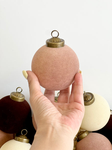 12 pcs Earth Tone Velvet Christmas Ornaments Brown, Creamy and Beige Cozy Holiday Tree Decor, Boho Farmhouse