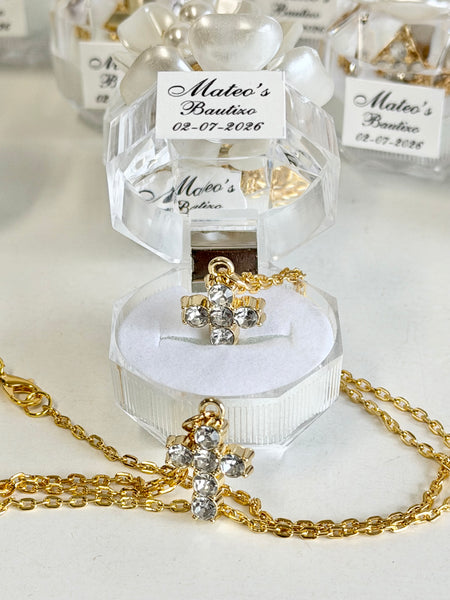 Baptism Favors Cross with Necklace Gifts, Christening Rosary Favors for Guests, Custom First Communion Favors, Personalized Baptism Gifts