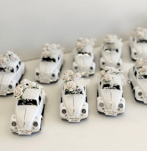 Personalized White Beetle Favors | Vintage Wedding Car Gifts | Bridal Shower Guest Keepsakes | Elegant Party Decor