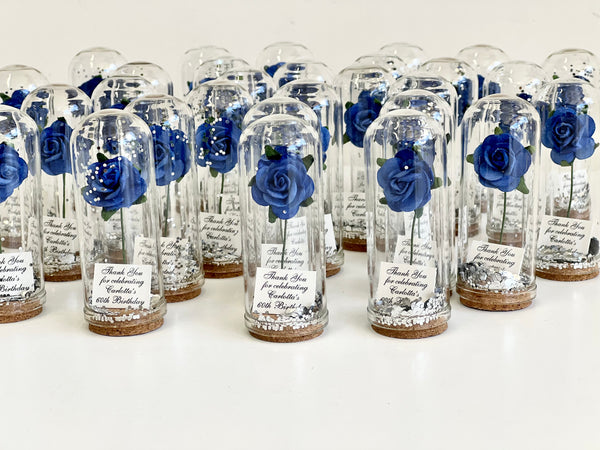 10 pcs Royal Blue Wedding Favors – Rose Dome Favors for Guests, Personalized Beauty and the Beast Custom Party Gifts, Bulk Rustic Favors
